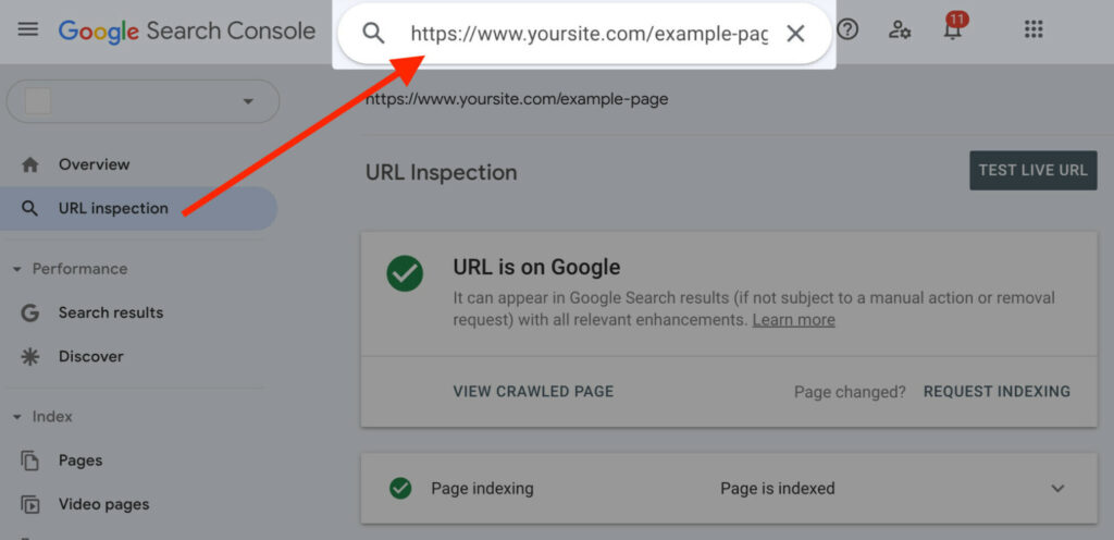 GSC URL inspection tool